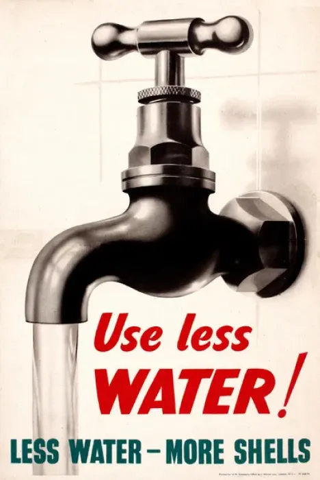 Gerahmter Druck : Kriegszeit-Plakat, Verwende weniger Wasser Gerahmter Druck : Kriegszeit-Plakat, Verwende weniger Wasser