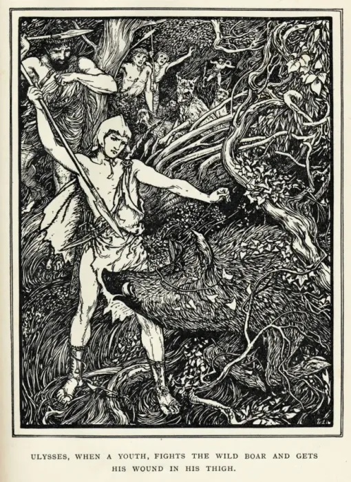 Gerahmter Druck : Jung Odysseus und der Eber Gerahmter Druck : Jung Odysseus und der Eber