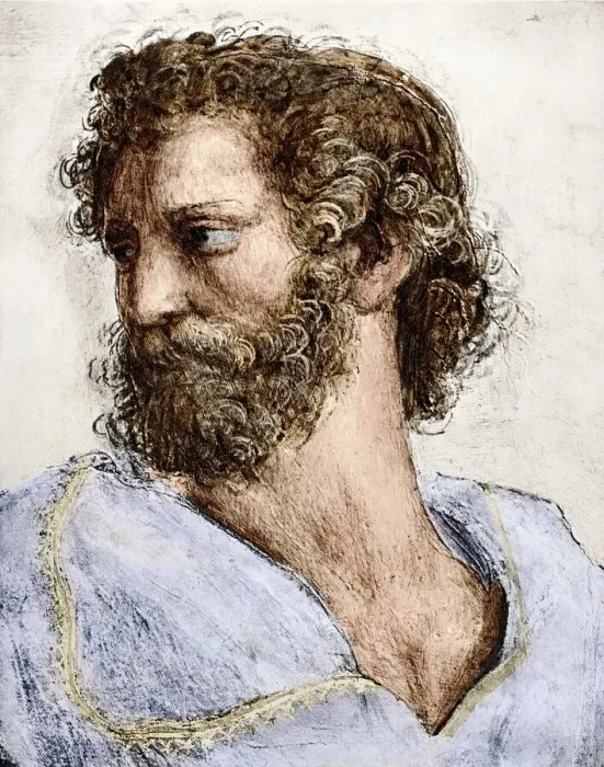 Gerahmter Druck : Aristotle. Aristoteles wie ihn Raphael im 'Schul des Athener'