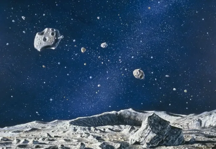 Gerahmter Druck : Bildmaterial von Asteroiden aus der Oberfläche eines Asteroids Gerahmter Druck : Bildmaterial von Asteroiden aus der Oberfläche eines Asteroids