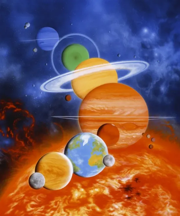 Gerahmter Druck : Kunstwerke der Sonne und Planeten des Sonnensystems. Gerahmter Druck : Kunstwerke der Sonne und Planeten des Sonnensystems.