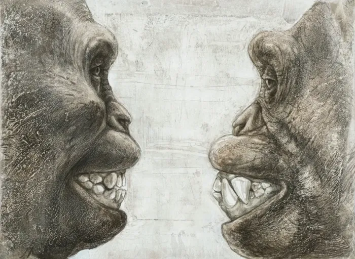 Gerahmter Druck : Australopithecus und Affen Zahne Gerahmter Druck : Australopithecus und Affen Zahne