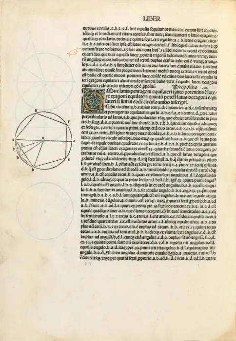Gerahmter Druck : Euklides Elemente der Geometrie, 1482 Gerahmter Druck : Euklides Elemente der Geometrie, 1482
