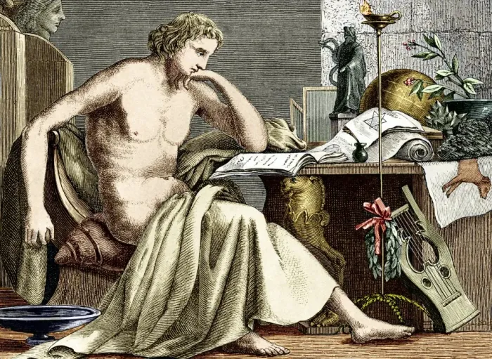 Gerahmter Druck : Aristoteles studiert im Jugendalter Gerahmter Druck : Aristoteles studiert im Jugendalter