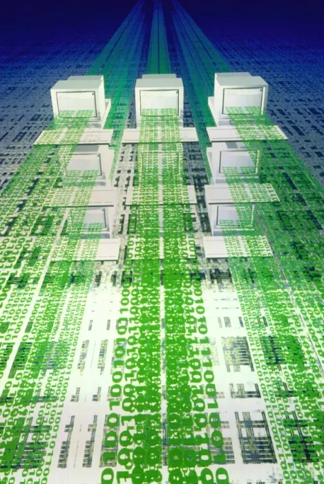 Gerahmter Druck : Informationsautobahn: Computer und binäre Ziffer. Gerahmter Druck : Informationsautobahn: Computer und binäre Ziffer.