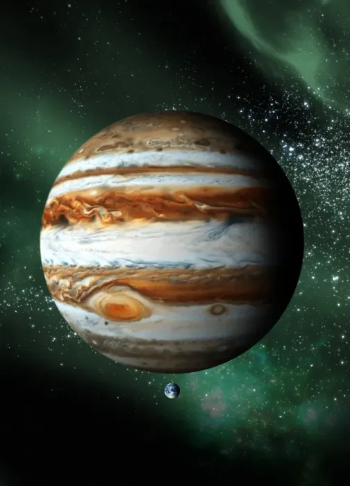 Gerahmter Druck : Jupiter und Erdkarte Gerahmter Druck : Jupiter und Erdkarte