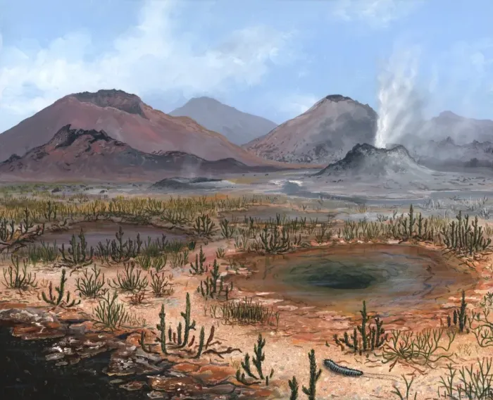 Gerahmter Druck : Spätes Devons Landschaft, Kunstwerk Gerahmter Druck : Spätes Devons Landschaft, Kunstwerk