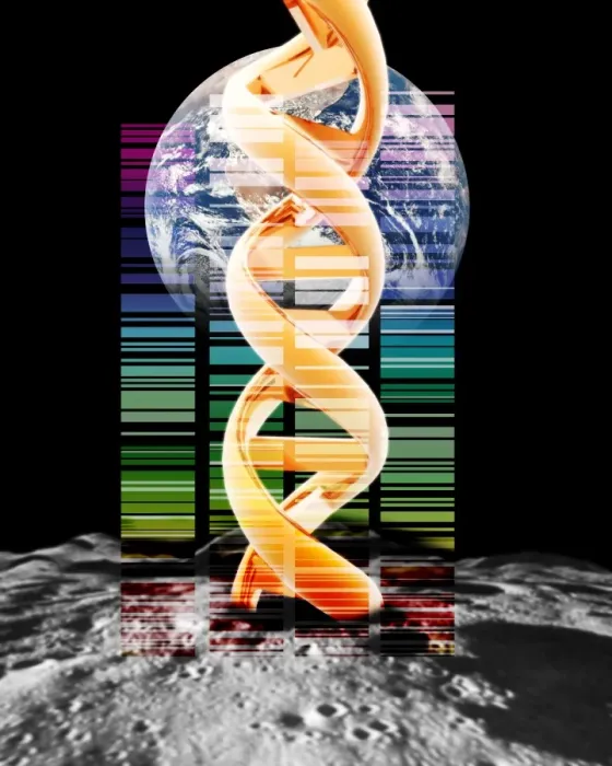 Gerahmter Druck : Mond-DNA-Bibliothek Gerahmter Druck : Mond-DNA-Bibliothek