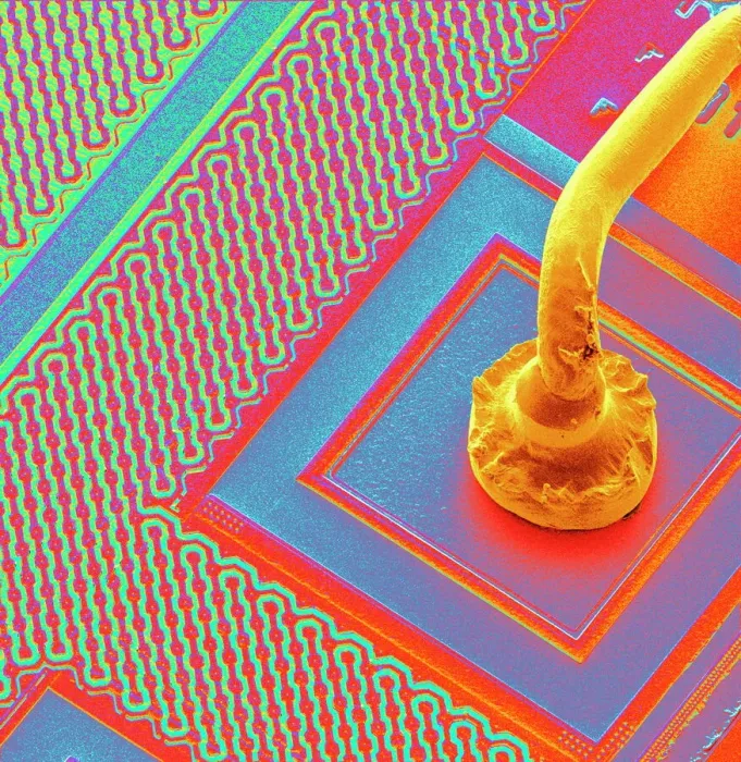 Gerahmter Druck : Mikrochip-Verbindungsdrähte, REM Gerahmter Druck : Mikrochip-Verbindungsdrähte, REM