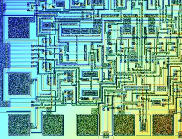 Gerahmter Druck : Mikrochips, Lichtmikroskop Gerahmter Druck : Mikrochips, Lichtmikroskop