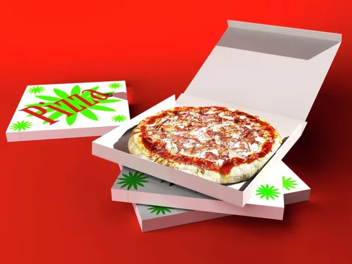 Gerahmter Druck : Pizzaboard im Karton, Computerkunstwerk Gerahmter Druck : Pizzaboard im Karton, Computerkunstwerk
