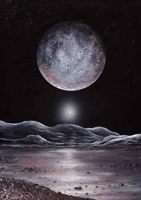 Gerahmter Druck : Plutu aus Charon gesehen Kunstwerk Gerahmter Druck : Plutu aus Charon gesehen Kunstwerk