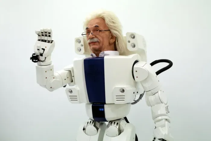 Gerahmter Druck : Roboter Albert Einstein winkt Gerahmter Druck : Roboter Albert Einstein winkt