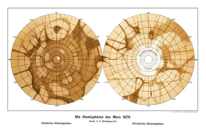 Gerahmter Druck : Schiaparelli's Map of Mars, 1879 Gerahmter Druck : Schiaparelli's Map of Mars, 1879