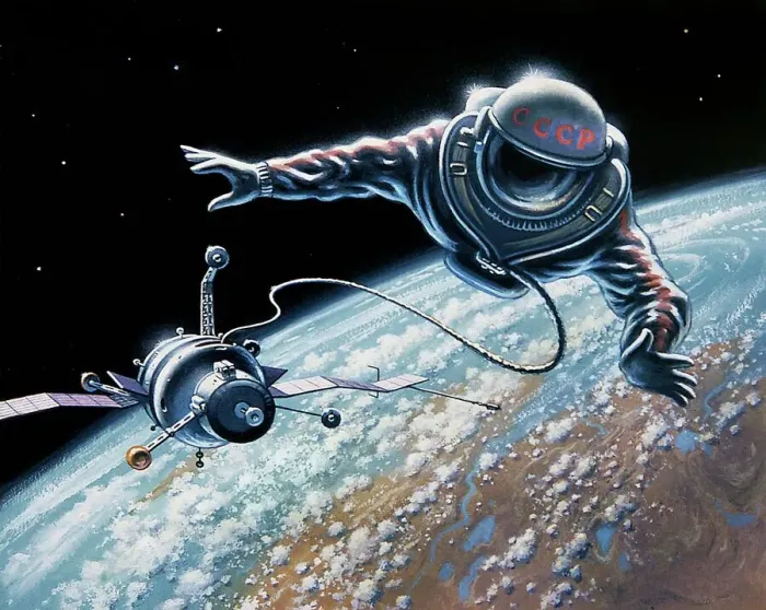 Gerahmter Druck : Sozialistischer Weltraumspaziergang Kunstwerk Gerahmter Druck : Sozialistischer Weltraumspaziergang Kunstwerk