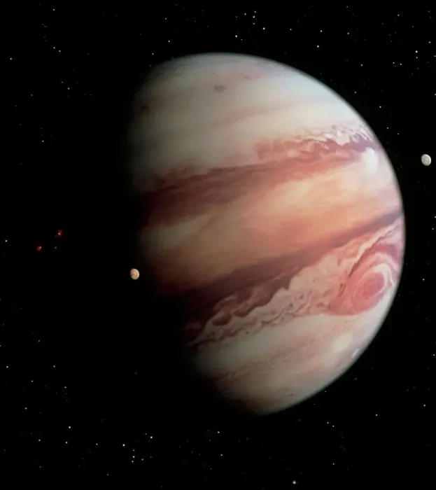 Gerahmter Druck : Jupiter ist ein Kunstwerk des Gasriesenplaneten Jupiter und zwei seiner Mondes Io Gerahmter Druck : Jupiter ist ein Kunstwerk des Gasriesenplaneten Jupiter und zwei seiner Mondes Io