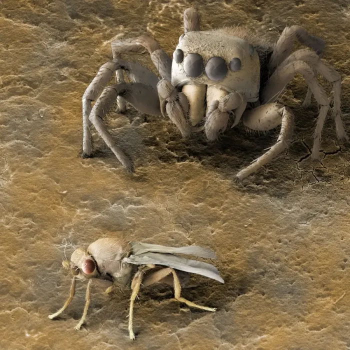 Gerahmter Druck : Spinne jagt Beute, SEM Gerahmter Druck : Spinne jagt Beute, SEM