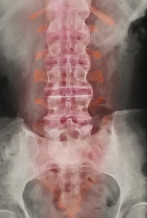 Gerahmter Druck : Spondylosenkroten oder Spondylitikum im Röntgenbild