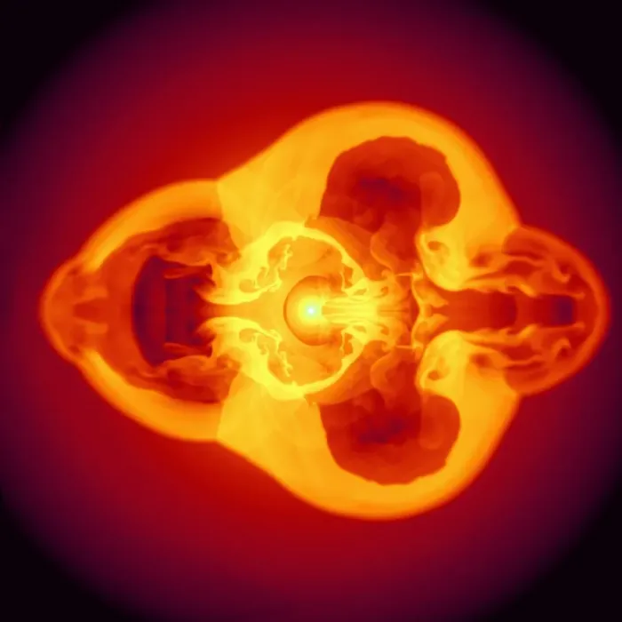 Gerahmter Druck : Schnellwachstum einer Supernovae-Explosion im Computermodell Gerahmter Druck : Schnellwachstum einer Supernovae-Explosion im Computermodell