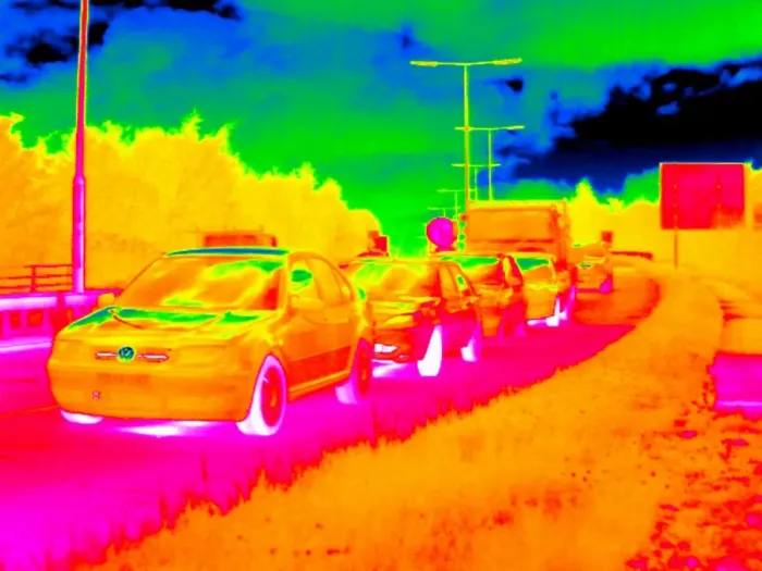 Gerahmter Druck : Verkehrsstau, Thermogramm Gerahmter Druck : Verkehrsstau, Thermogramm