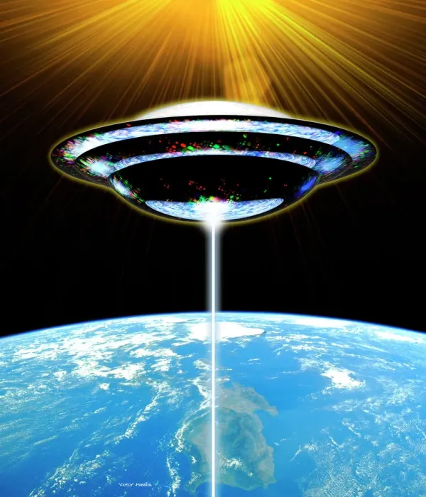 Gerahmter Druck : UFO über der Erde Gerahmter Druck : UFO über der Erde