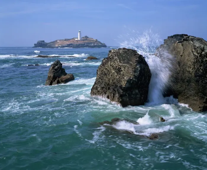 Gerahmter Druck : Felsenlichtschein in Godrevy Point, Kornwall (Kernreich), Großbritannien und Nordirland im europäischen Teil des Vereinigten Königreichs Gerahmter Druck : Felsenlichtschein in Godrevy Point, Kornwall (Kernreich), Großbritannien und Nordirland im europäischen Teil des Vereinigten Königreichs