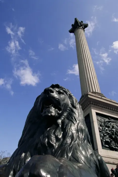 Gerahmter Druck : Löwenschwert unter Nelsons Säule im Trafalgarplatz in London (England) Gerahmter Druck : Löwenschwert unter Nelsons Säule im Trafalgarplatz in London (England)