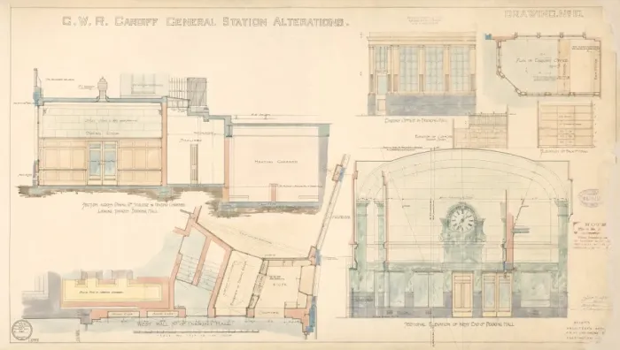 Gerahmter Druck : Kardiff Hauptbahnhof, Großbritannien, Großwestliche Eisenbahn, Kardifff Hauptbahnhof Änderungen Zeichnungsnummer 8 vom 02 Mai 1933 Gerahmter Druck : Kardiff Hauptbahnhof, Großbritannien, Großwestliche Eisenbahn, Kardifff Hauptbahnhof Änderungen Zeichnungsnummer 8 vom 02 Mai 1933