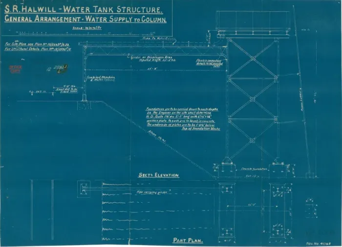 Gerahmter Druck : Halwallinger Wasserbehälterstruktur im S.R.-Junction, Allgemeiner Anschlag - Wasserversorgung für die Spalte Gerahmter Druck : Halwallinger Wasserbehälterstruktur im S.R.-Junction, Allgemeiner Anschlag - Wasserversorgung für die Spalte