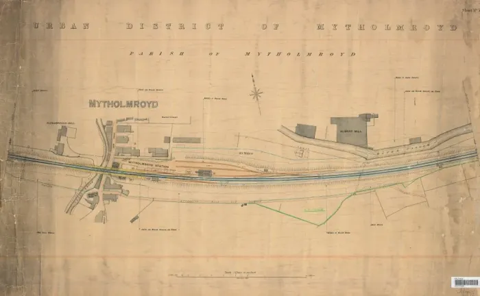 Gerahmter Druck : Meilenwerk Mytholmroyd-Trackplan Gerahmter Druck : Meilenwerk Mytholmroyd-Trackplan