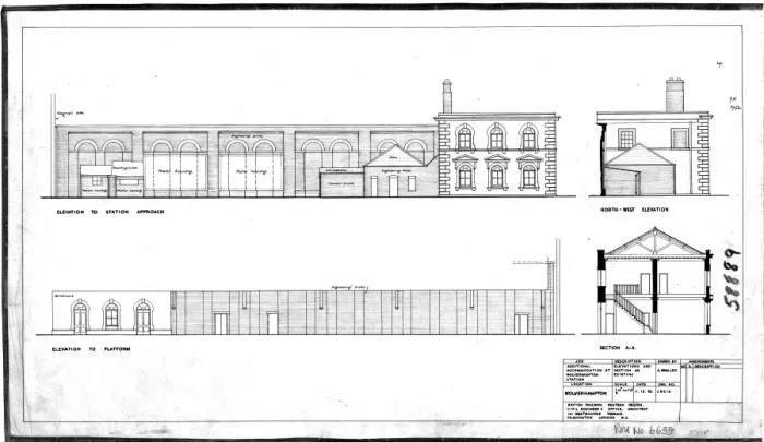 Gerahmter Druck : Wolverhampton Low-Level Bahnhof, zusätzliche Unterkünfte, Höhen und Abschnitte wie bestehend [1952]