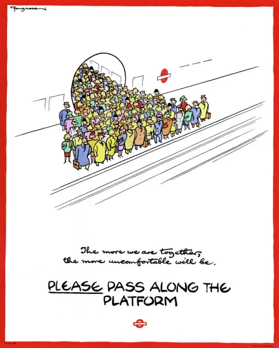Gerahmter Druck : LONDON: U-BAHN, 1944. Je mehr wir zusammen sind, desto unangenehmer werden wir Gerahmter Druck : LONDON: U-BAHN, 1944. Je mehr wir zusammen sind, desto unangenehmer werden wir
