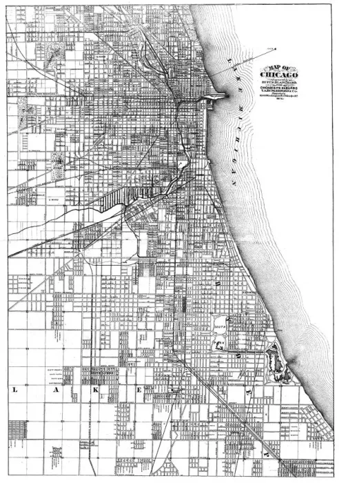 Gerahmter Druck : Karte: CHICAGO (IL), 1874. Karte von Chicago und seinen Vororten in einer Linienstechung aus dem Jahr 1874 vom Rufus Blanchard Gerahmter Druck : Karte: CHICAGO (IL), 1874. Karte von Chicago und seinen Vororten in einer Linienstechung aus dem Jahr 1874 vom Rufus Blanchard