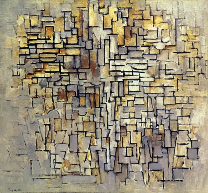 Gerahmter Druck : PIET MONDRIAN: KOMPOSIATION, 1913. Komposition sieben; Öl auf Leinwand von Piet Mondrian, 1913 Gerahmter Druck : PIET MONDRIAN: KOMPOSIATION, 1913. Komposition sieben; Öl auf Leinwand von Piet Mondrian, 1913