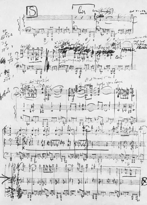 Gerahmter Druck : STRAVINSKY: Rit der Frühling. Die letzte Seite des Partiturs zum Ritual der Erwachen Gerahmter Druck : STRAVINSKY: Rit der Frühling. Die letzte Seite des Partiturs zum Ritual der Erwachen