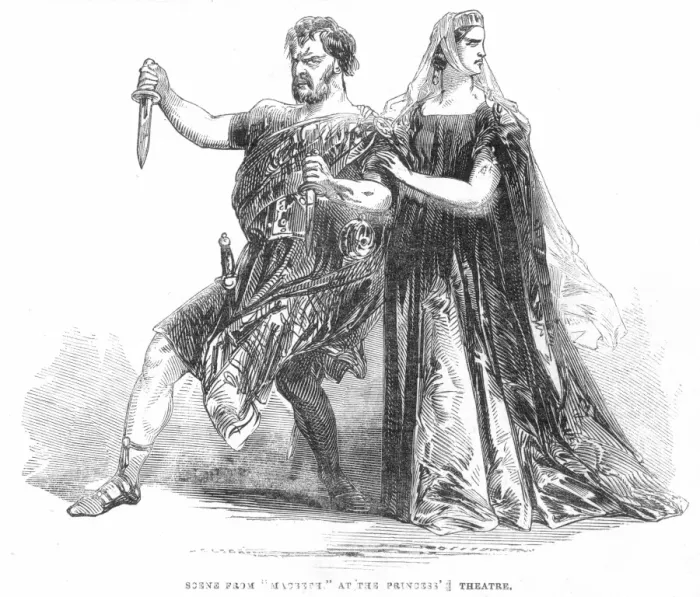 Gerahmter Druck : SCHAKESPIERE : MACBETH , 1845 . Amerikanische Schauspieler Edwin Forrest im Titelrolle und Charlotte Saunders Cushman als Lady Macbeth am Prinzessentheater in London , 1845 : zeitgenössischer englischer Linoleumstich Gerahmter Druck : SCHAKESPIERE : MACBETH , 1845 . Amerikanische Schauspieler Edwin Forrest im Titelrolle und Charlotte Saunders Cushman als Lady Macbeth am Prinzessentheater in London , 1845 : zeitgenössischer englischer Linoleumstich