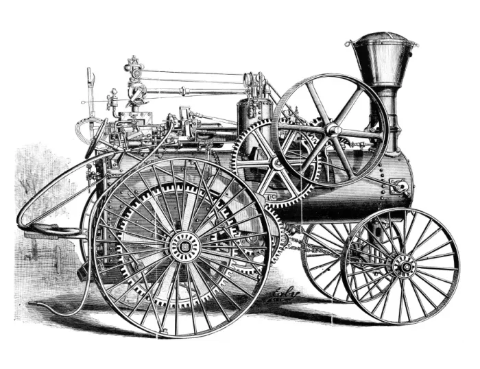 Gerahmter Druck : Zugkraftmaschine (oder selbstfahrendes Dampffahrzeug), 1886. Eine Zugkraftmaschine oder ein selbstfahrendes Dampfschiff, hergestellt von der J.I. Case Company in Racine, Wisconsin. Holzschnitt aus einem amerikanischen Katalog vom Jahr 1886 Gerahmter Druck : Zugkraftmaschine (oder selbstfahrendes Dampffahrzeug), 1886. Eine Zugkraftmaschine oder ein selbstfahrendes Dampfschiff, hergestellt von der J.I. Case Company in Racine, Wisconsin. Holzschnitt aus einem amerikanischen Katalog vom Jahr 1886