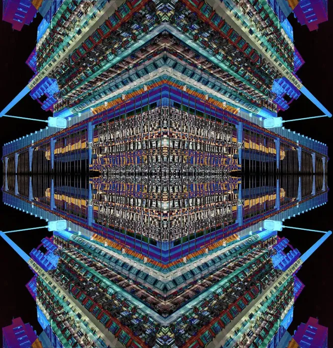 Gerahmter Druck : Abstrakte Visualisierung, Reflexionen an der elektrischen Straße, Hongkong Gerahmter Druck : Abstrakte Visualisierung, Reflexionen an der elektrischen Straße, Hongkong
