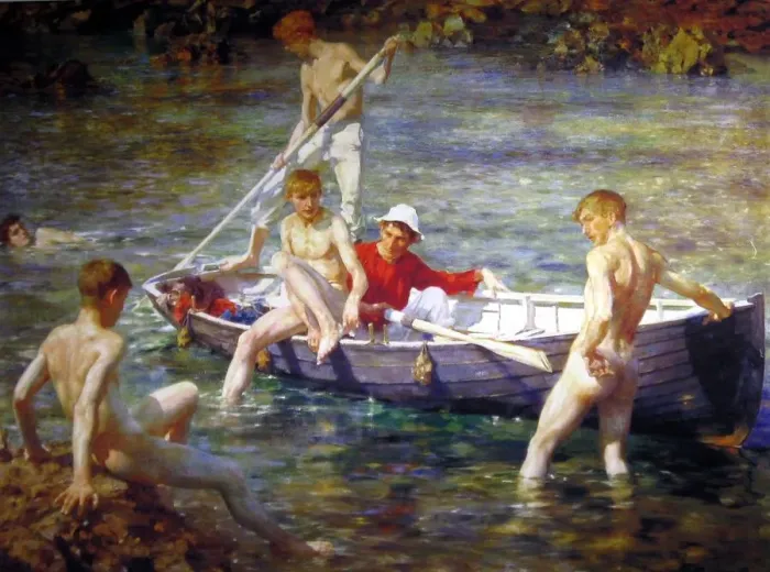 Gerahmter Druck : Henry Scott Tuke; Gold und Malachit-Rubie, 1902 Gerahmter Druck : Henry Scott Tuke; Gold und Malachit-Rubie, 1902