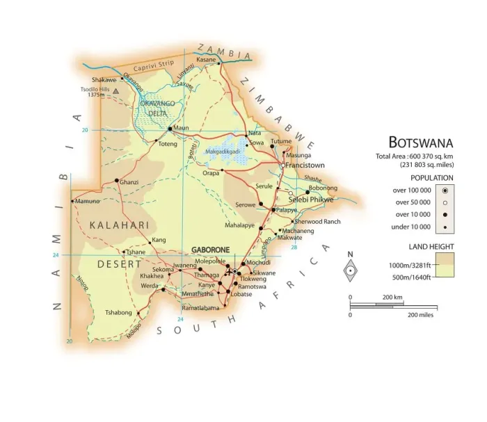 Gerahmter Druck : Karte von Botswana Gerahmter Druck : Karte von Botswana