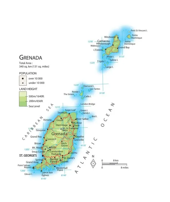 Gerahmter Druck : Karte von Grenada Gerahmter Druck : Karte von Grenada