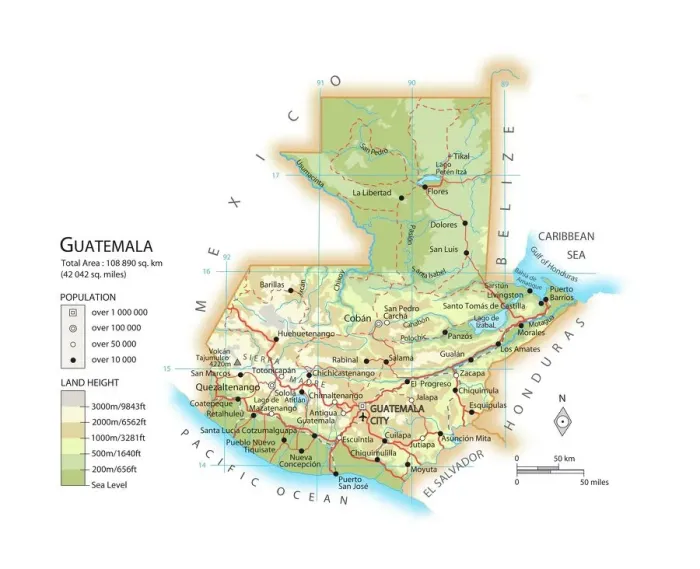 Gerahmter Druck : Karte von Guatemala Gerahmter Druck : Karte von Guatemala