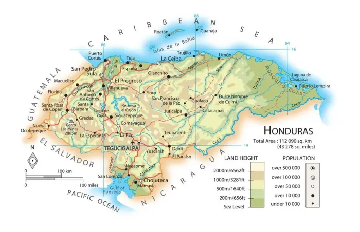 Gerahmter Druck : Karte von Honduras Gerahmter Druck : Karte von Honduras