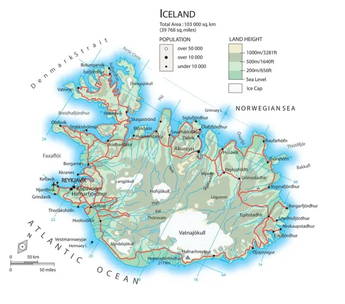 Gerahmter Druck : Karte von Island Gerahmter Druck : Karte von Island