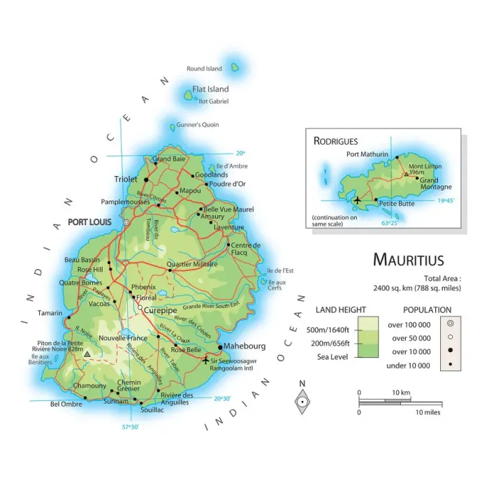 Gerahmter Druck : Karte von Mauritius Gerahmter Druck : Karte von Mauritius