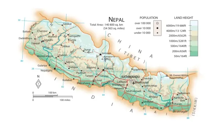 Gerahmter Druck : Karte des Nepal Gerahmter Druck : Karte des Nepal