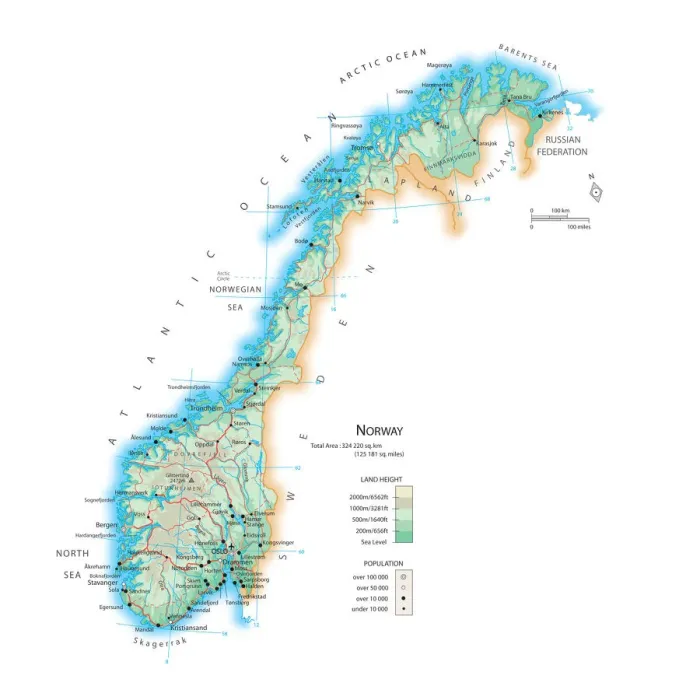 Gerahmter Druck : Karte Norwegen Gerahmter Druck : Karte Norwegen