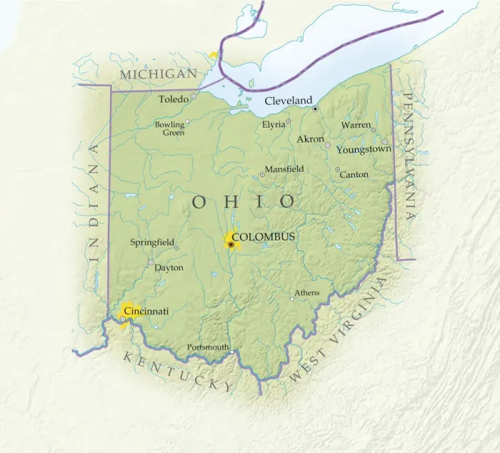 Gerahmter Druck : Karte von Ohio, Näheres Gerahmter Druck : Karte von Ohio, Näheres