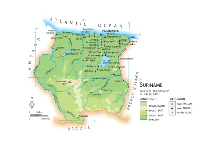 Gerahmter Druck : Karte von Surinam Gerahmter Druck : Karte von Surinam