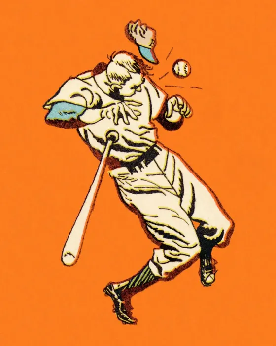 Gerahmter Druck : Ein Baseballspieler wird von einem Baseball getroffen. Gerahmter Druck : Ein Baseballspieler wird von einem Baseball getroffen.